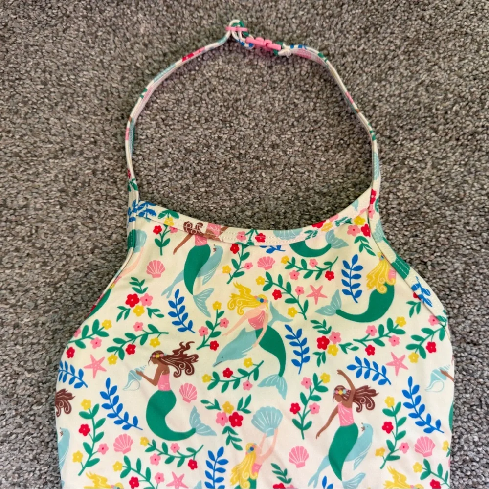Mini Boden Halterneck Mermaid Swimsuit Ruffle Trim Size 2-3 Years Beach